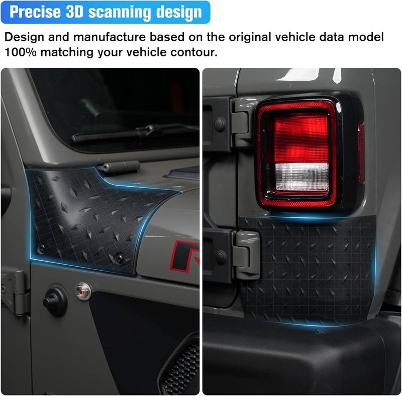 LitMiRaCle Jeep Cowl Body Armor Outer Cowing Cover & Rear Corner Guard Set for 2018-2024 Jeep Wrangler JL Sahara Sport Rubicon, Exterior Accessories Parts, Black, 4pcs - Image 3